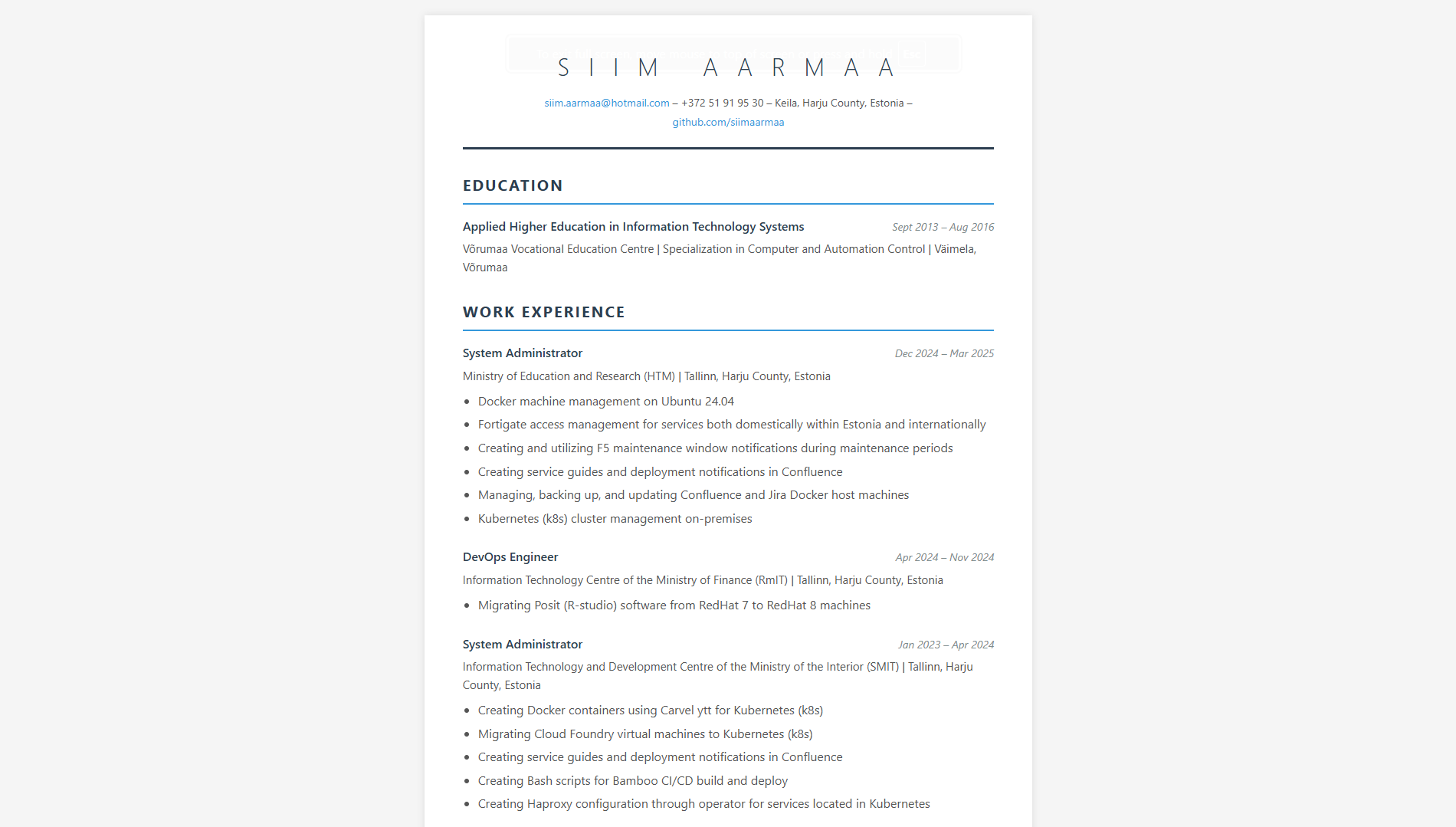Siim Aarmaa CV